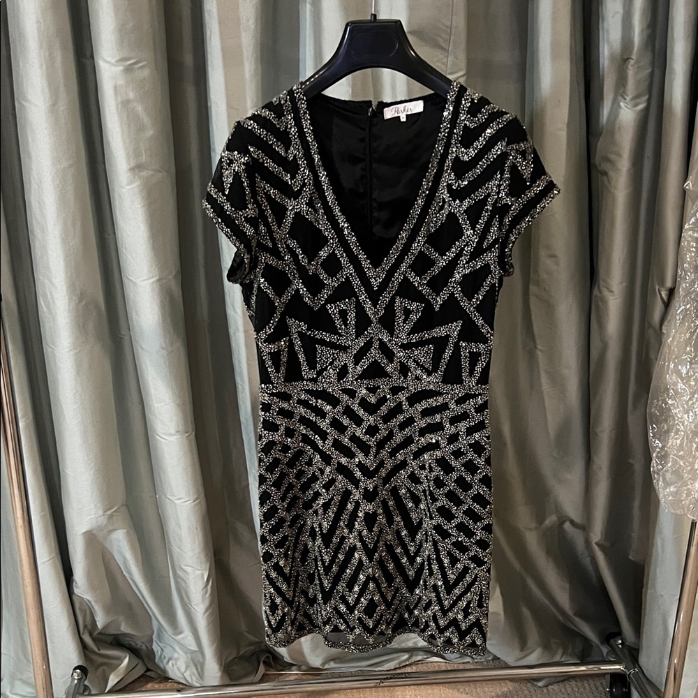 Parker Black Mini Dress with Silver Beading